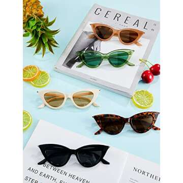 Leinuosen 8 Pairs Retro Cat Eye Sunglasses Vintage Sunglasses Colorful Women Sun Glasses Trendy Sun Glasses for Party(Mixed Colors)