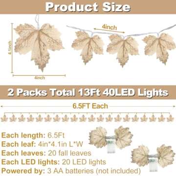 [ Timer ] 2 Pack Fall Decor Fall Garland with Lights Thanksgiving Decorations Indoor, Lighted Maple Leafed Garland Total 13 Ft 40 LED Battery Operated Fall Autumn Halloween Decor Mantel Indoor Outdoor