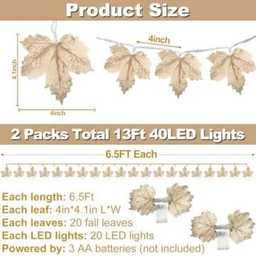 [ Timer ] 2 Pack Fall Decor Fall Garland with Lights Thanksgiving Decorations Indoor, Lighted Maple Leafed Garland Total 13 Ft 40 LED Battery Operated Fall Autumn Halloween Decor Mantel Indoor Outdoor