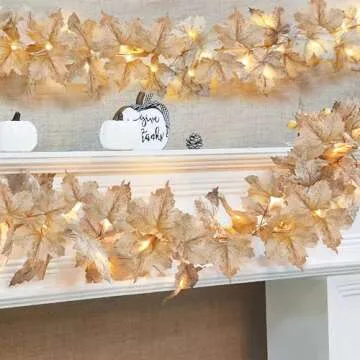 [ Timer ] 2 Pack Fall Decor Fall Garland with Lights Thanksgiving Decorations Indoor, Lighted Maple Leafed Garland Total 13 Ft 40 LED Battery Operated Fall Autumn Halloween Decor Mantel Indoor Outdoor