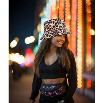 Joylife Animal Print Bucket Hat Novelty Pattern Sun Hats Reversible Packable Fishing Cap for Women, Men, Beige