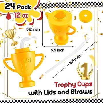 Amyhill 24 Pcs Race Car Trophy Cups With Straws and Lids 12 Oz Plastic Race Car Birthday Party Suppl...