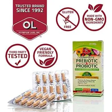 Olympian Labs Complete Prebiotic and Probiotic Supplement - 25 Billion Live Shelf Stable Cultures - ...