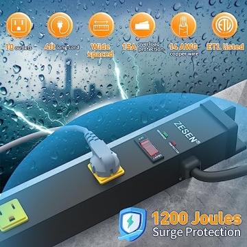 ZESEN 10 Outlet Surge Protector Power Strip for Workshop