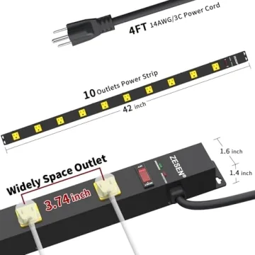 ZESEN 10 Outlet Surge Protector Power Strip for Workshop