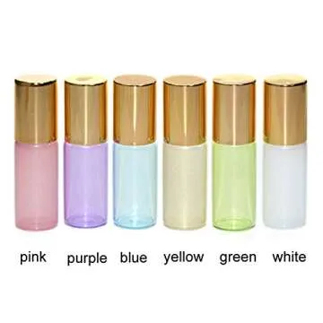 12Pcs 5ml Pearl Color Glass Roller Bottles Roll-on Bottles Vial Container with Stainless Steel Roller Balls and Gold Cap for Essential Oil Perfumes Liquid Aromatherapy+1pc 3ml Free Dropper,Pink