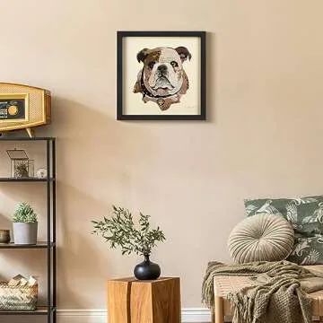 Empire Art Direct Dimensional Collage Framed Graphic Paper Under Glass Wall Art by Alex Zeng Ready to Hang, 17" x 17", English Bulldog Pup