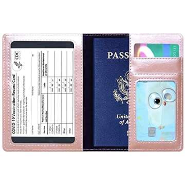 Passport Holder Cover Wallet Case RFID Blocking Leather Card Slot Travel Accessories Documents Organizer Protector for Women Men, Rose Gold