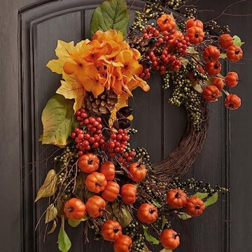 Fall Decor - Fall Wreaths for Front Door - 20 Inch Mini Pumpkins Berries Wreath - Decorations for Au...