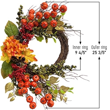 Fall Decor - Fall Wreaths for Front Door - 20 Inch Mini Pumpkins Berries Wreath - Decorations for Autumn Thanksgiving Harvest Farmhouse Home Outdoor Indoor Window Wall