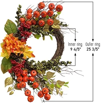 Fall Decor - Fall Wreaths for Front Door - 20 Inch Mini Pumpkins Berries Wreath - Decorations for Autumn Thanksgiving Harvest Farmhouse Home Outdoor Indoor Window Wall