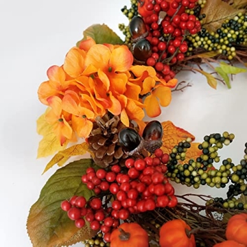 Fall Decor - Fall Wreaths for Front Door - 20 Inch Mini Pumpkins Berries Wreath - Decorations for Autumn Thanksgiving Harvest Farmhouse Home Outdoor Indoor Window Wall