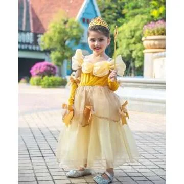 TYHTYM Belle Costumes Dress Up Party Girls Princess Cosplay Halloween Kids Ball Gown 2-13Years Gold