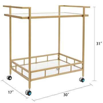 Gold Bar Carts for The Home, 2 Tier Vintage Serving Bar Cart Rolling Coffee Cart Bar on Wheels, Mode...