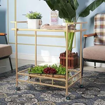 Stylish Gold Bar Cart: Elegant 2 Tier Design for Home Use