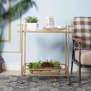 Stylish Gold Bar Cart: Elegant 2 Tier Design for Home Use