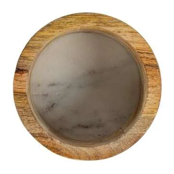 Creative Co-Op Mango Wood and Marble Bottle Holder, 5" L x 5" W x 3" H, Multicolor