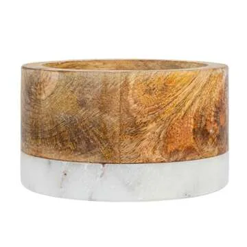 Creative Co-Op Mango Wood and Marble Bottle Holder, 5" L x 5" W x 3" H, Multicolor