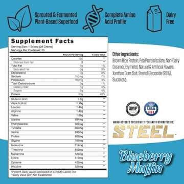 Steel Supplements Veg-PRO Vegan Protein Powder, Blueberry Muffin - Organic Pea Protein Powder, Glute...