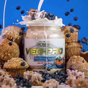 Steel Supplements Veg-PRO Vegan Protein Powder, Blueberry Muffin - Organic Pea Protein Powder, Gluten Free, Dairy Free, Soy Free, Non GMO, BCAA Amino Acid (25 Servings, 1.65lbs)