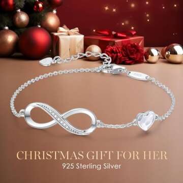 CDE Infinity Heart Symbol Charm Link Bracelet for Women 925 Sterling Silver Adjustable Mother's Day Gift Anniversary Jewelry Christmas Birthday Gifts for Wife Girlfriend Her