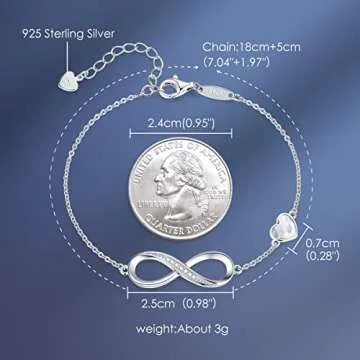 CDE Infinity Heart Symbol Charm Link Bracelet for Women 925 Sterling Silver Adjustable Mother's Day Gift Anniversary Jewelry Christmas Birthday Gifts for Wife Girlfriend Her