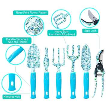 EIFFTER Garden Tool Set, Cute Gardening Gifts for Women, Heavy Duty Tool Kit with Gardening Gloves, ...
