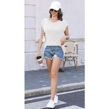 Waffle Knit Cap Sleeve Summer Tops for Women