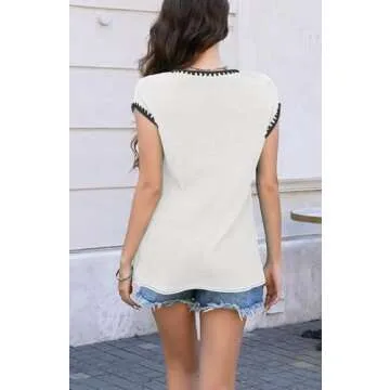 Waffle Knit Cap Sleeve Summer Tops for Women