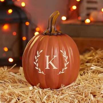 Personalization Universe Laurel Initial Personalized Monogram Pumpkin - Handcrafted Resin Fall Hallo...