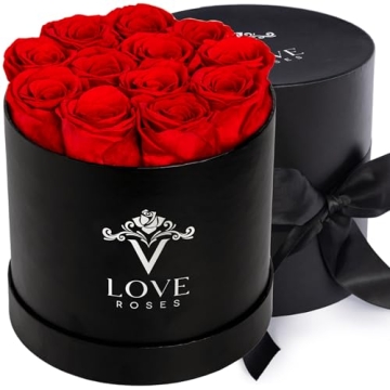 VLove® Forever Roses in a Black Box | Real Roses Forever Flowers Box | Naturally Preserved Flowers ...