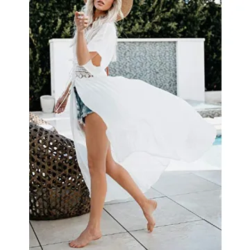 White Lace Kimono Beach Coverup Women Stylish Summer Wear
