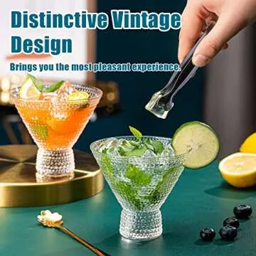 wookgreat Martini Glasses, Set of 6 Vintage Cocktail Glasses, 8oz Crystal Stemless Margarita Glasses, Heavy Base Glassware for Martini, Cocktail, Margarita, Cosmopolitan, Pisco Sour, Brandy, Manhattan