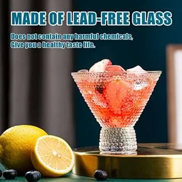 wookgreat Martini Glasses, Set of 6 Vintage Cocktail Glasses, 8oz Crystal Stemless Margarita Glasses, Heavy Base Glassware for Martini, Cocktail, Margarita, Cosmopolitan, Pisco Sour, Brandy, Manhattan