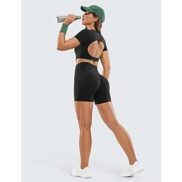 CRZ YOGA Womens Butterluxe Crossover Scrunch Butt Biker Shorts 5" - High Waist No Front Seam Workout Yoga Booty Lift Shorts Black Small