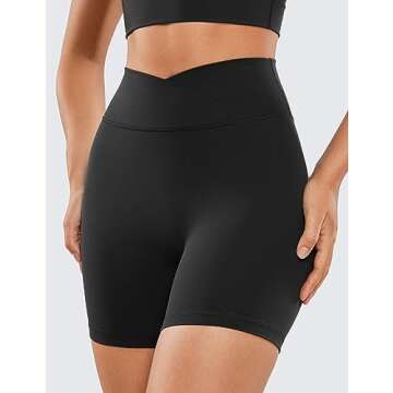 CRZ YOGA Womens Butterluxe Crossover Scrunch Butt Biker Shorts 5" - High Waist No Front Seam Workout Yoga Booty Lift Shorts Black Small