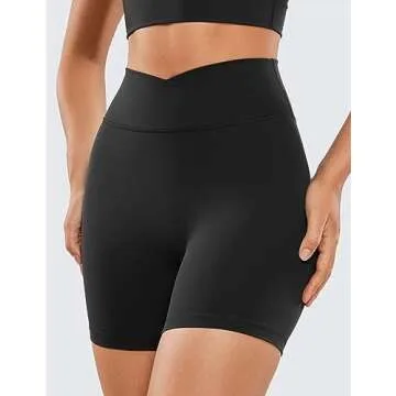 CRZ YOGA Womens Butterluxe Crossover Scrunch Butt Biker Shorts 5" - High Waist No Front Seam Workout Yoga Booty Lift Shorts Black Small