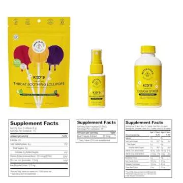 Beekeeper's Naturals Kid's Immune Support Essentials | Kid's Propolis Throat Spray - Propolis Honey Cough Syrup for Kids - Throat Soothing Lollipops | Natural Immune Support - Sore Throat Relief