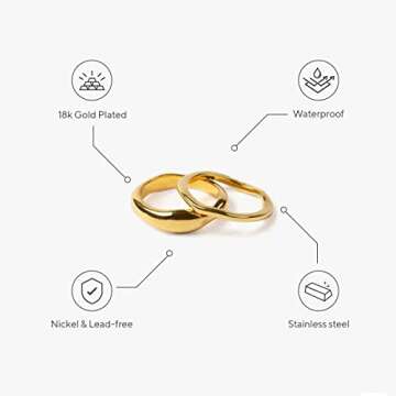 JewelVerse 18K Gold Plated Irregular Ring For Women | Gold Rings For Women | Stackable Rings | Classic Simple Wedding Band Ring Size 6-10 (9, Both Rings)