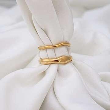 JewelVerse 18K Gold Plated Irregular Ring For Women | Gold Rings For Women | Stackable Rings | Classic Simple Wedding Band Ring Size 6-10 (9, Both Rings)