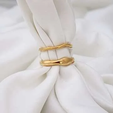 JewelVerse 18K Gold Plated Irregular Ring For Women | Gold Rings For Women | Stackable Rings | Classic Simple Wedding Band Ring Size 6-10 (9, Both Rings)