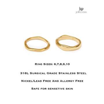 JewelVerse 18K Gold Plated Irregular Ring For Women | Gold Rings For Women | Stackable Rings | Classic Simple Wedding Band Ring Size 6-10 (9, Both Rings)