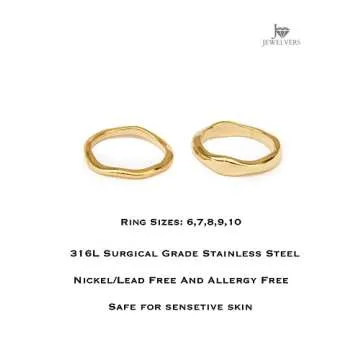 JewelVerse 18K Gold Plated Irregular Ring For Women | Gold Rings For Women | Stackable Rings | Classic Simple Wedding Band Ring Size 6-10 (9, Both Rings)