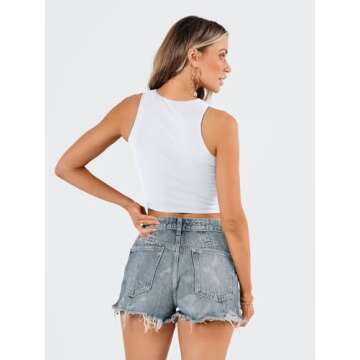 EFAN Womens Sexy Sleeveless High Neck Crop Tops Workout Cute Racerback Cropped Tank Tops Summer Clothes Teen Girls White L