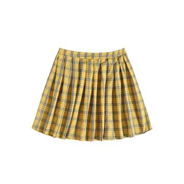 SOLY HUX Women's Plus Size Elastic Waist Flared Casual Mini Skater Skirt Yellow Plaid 4XL