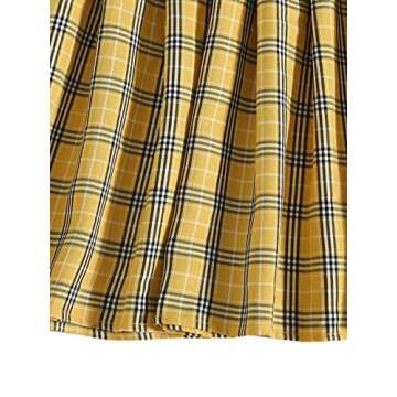 SOLY HUX Women's Plus Size Elastic Waist Flared Casual Mini Skater Skirt Yellow Plaid 4XL