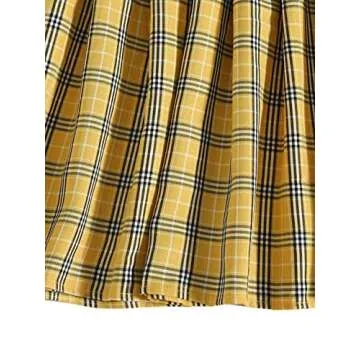 SOLY HUX Women's Plus Size Elastic Waist Flared Casual Mini Skater Skirt Yellow Plaid 4XL