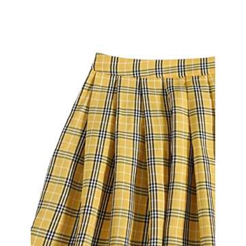 SOLY HUX Women's Plus Size Elastic Waist Flared Casual Mini Skater Skirt Yellow Plaid 4XL