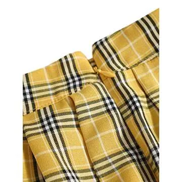 SOLY HUX Women's Plus Size Elastic Waist Flared Casual Mini Skater Skirt Yellow Plaid 4XL