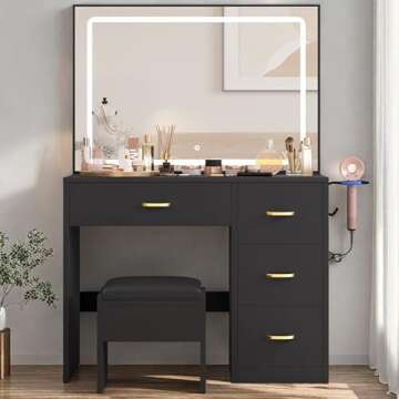 Stylish DWVO Makeup Vanity with Adjustable LED Lights and Ample Storage